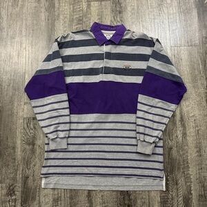 Vtg Sears Roebucks Purple Grey Striped Rugby Shirt